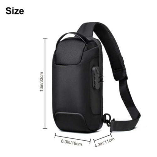 Anti-Theft Black Chest Bag Backpack with USB Charging Port